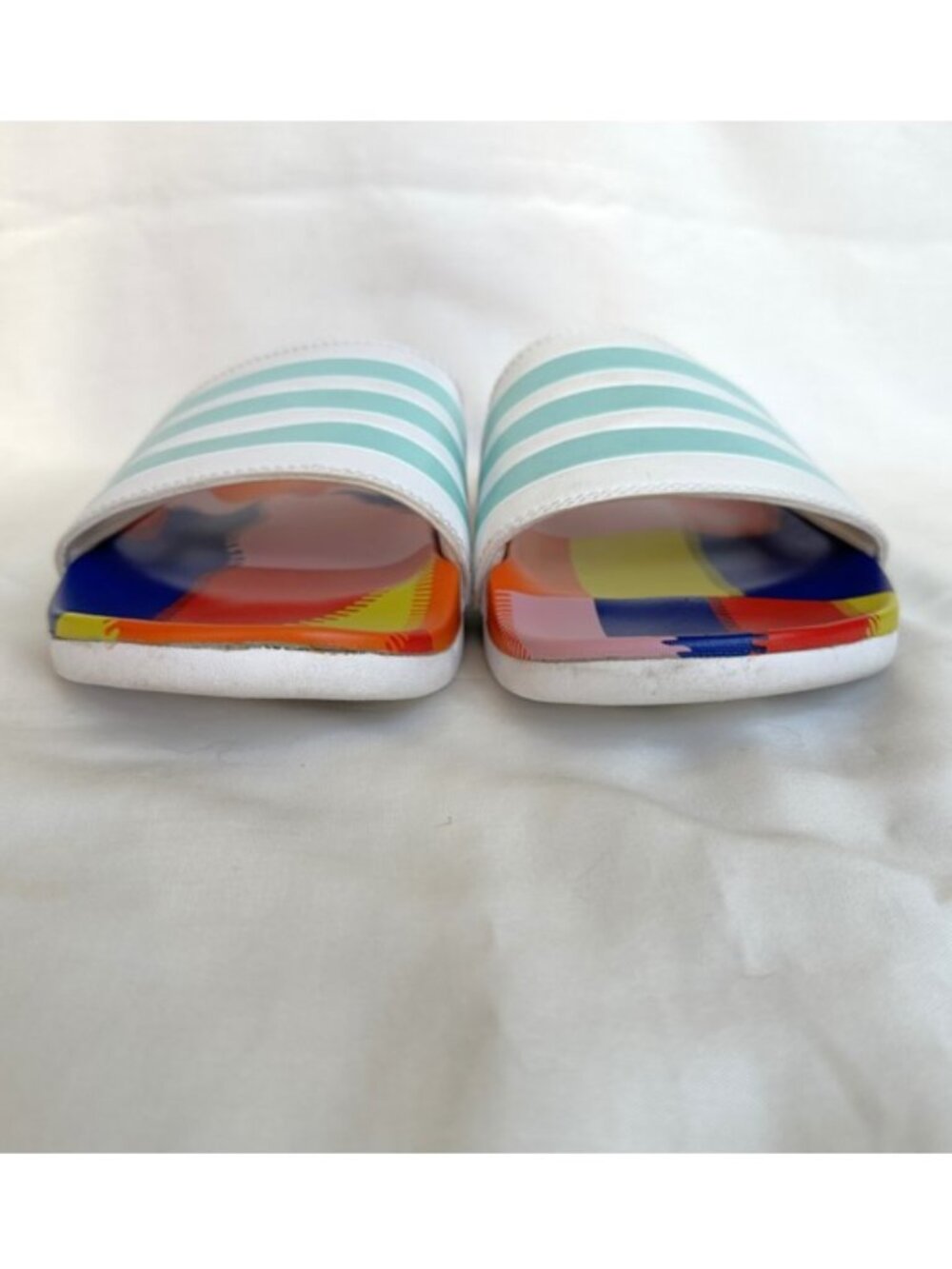 Adidas Adilette Comfort Slides in White / Aqua / Active Blue, Mens 9 - Picture 3 of 10